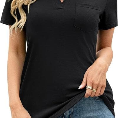 RIROW Womens V Neck Polo Shirts Short 1