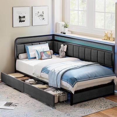 LIKIMIO Twin Corner Bed Frame with Storage 1