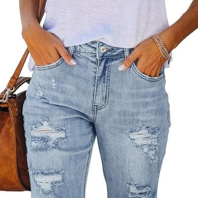 Metietila Womens Casual Mid Wasited Ripped Denim 1
