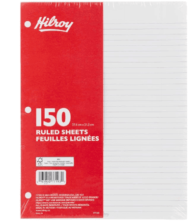 Hilroy Ruled Refill Paper, 8.38″ x 10.88″, 150 Sheets 1