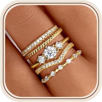 Thunaraz 14K Gold Plated Stackable Gold Rings 1