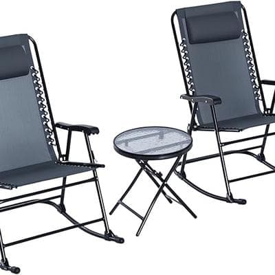 Outsunny 3pc Patio Rocking Chair Set Headrest 1