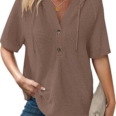 WNEEDU Womens Waffle Knit Tops Summer Short 1