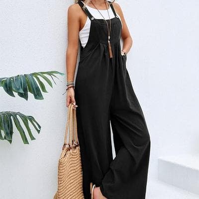 Womens Linen Jumpsuit Casual Wide Leg One 1