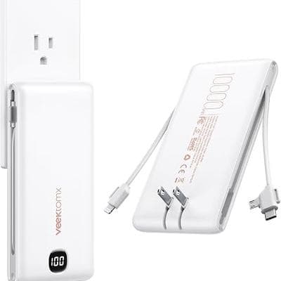 VEEKTOMX 10000mAh Portable Charger Wall Plug Builtin 1