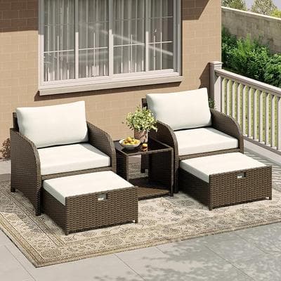 Garvee 5 Piece Patio Rattan Set with 1